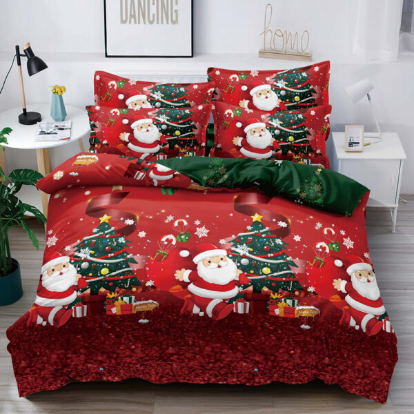 Set Lenjerie Pat 1 Persoana  din Bumbac Finet   imprimeu  Mos Craciun, 4 Piese LF1JH-XMAS0003