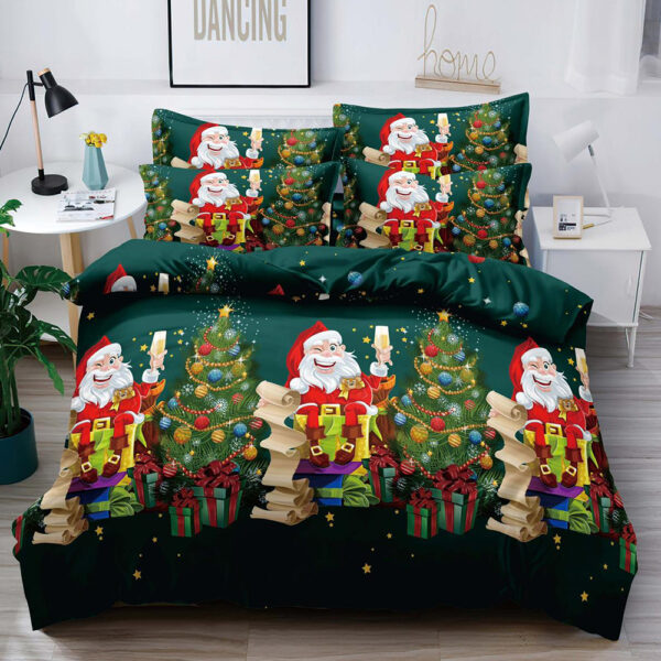 Set Lenjerie Pat 1 Persoana  din Bumbac Finet   imprimeu  Mos Craciun, 4 Piese LF1JH-XMAS0004
