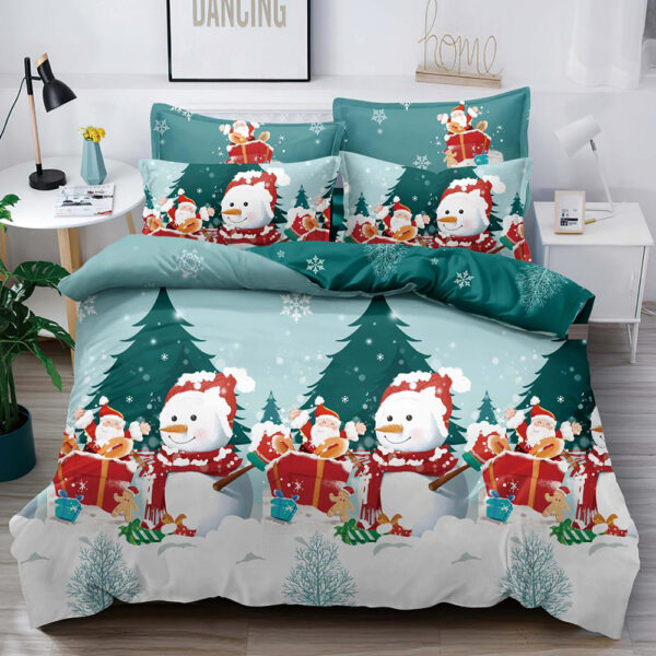 Set Lenjerie Pat 1 Persoana  din Bumbac Finet   imprimeu  Mos Craciun, 4 Piese LF1JH-XMAS0006