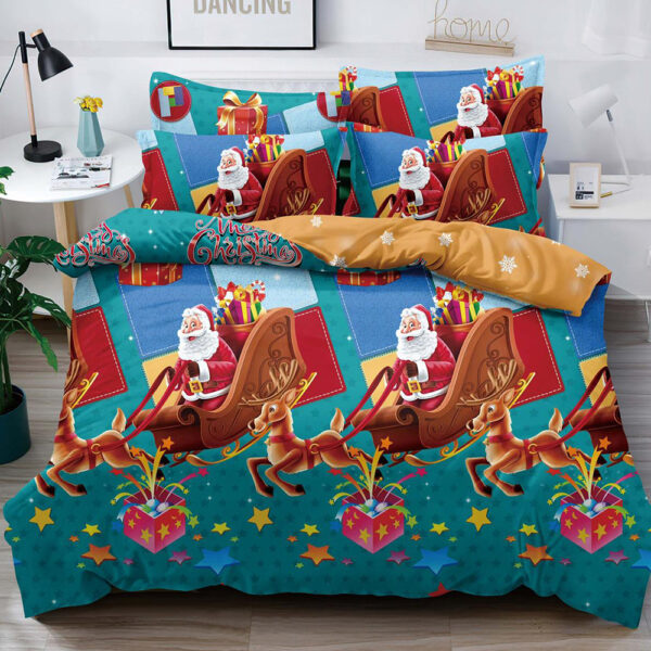 Set Lenjerie Pat Dublu , 6 Piese din Bumbac Finet , Mos Craciun JOLFXMAS25