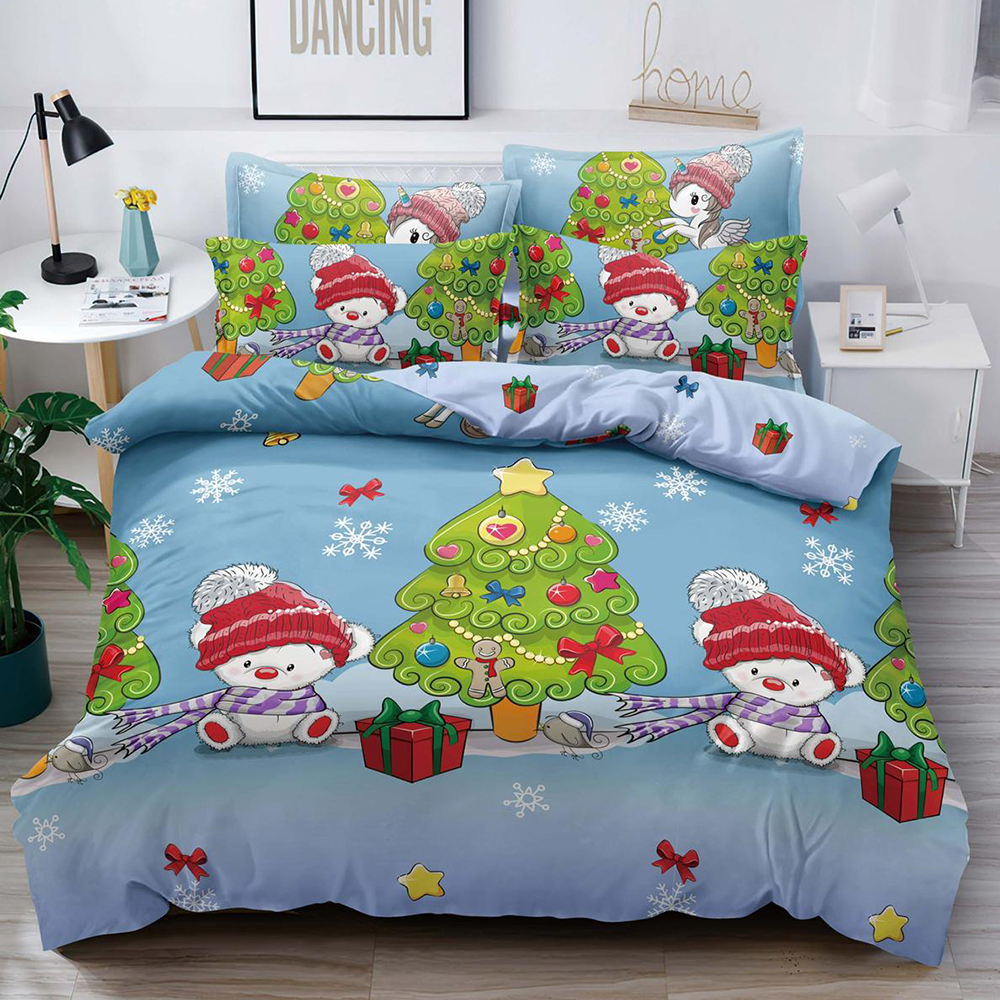 00019-2.jpeg Set Lenjerie Pat Dublu , Cearceaf cu Elastic, 6 Piese din Bumbac Finet , Mos Craciun LFE2JH-XMAS019 - imagine 1