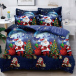 Set Lenjerie Pat Dublu , Cearceaf cu Elastic, 6 Piese din Bumbac Finet , Mos Craciun LFE2JH-XMAS020