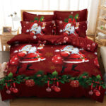 Set Lenjerie Pat Dublu , Cearceaf cu Elastic, 6 Piese din Bumbac Finet , Mos Craciun LFE2JH-XMAS021