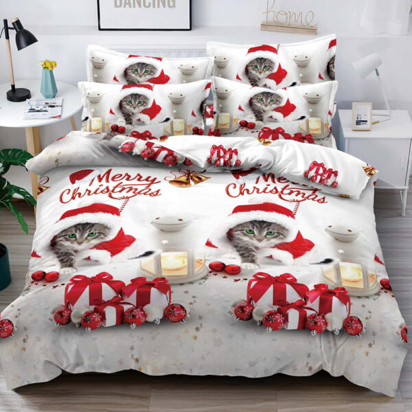 Set Lenjerie Pat Dublu , Cearceaf cu Elastic, 6 Piese din Bumbac Finet , Mos Craciun LFE2JH-XMAS022
