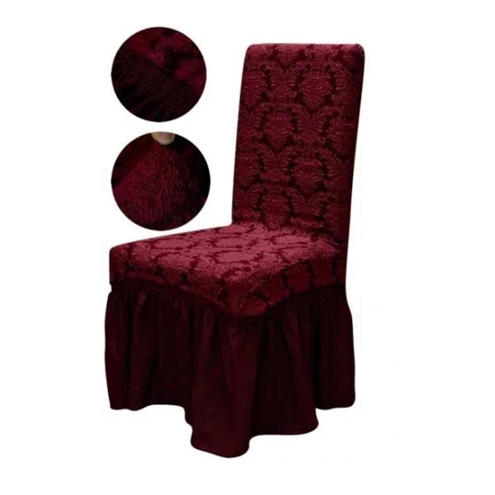 1-9.jpg Set 6 huse elastice pentru scaune, cu volanas, model Jacquard Bordo - imagine 1