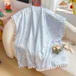 Păturică copii din bumbac 100% și Minky 3D, 100 x 150 cm  – Bleu, Ursuleți, lună și baloane - imagine 2