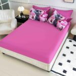 Lenjerie de Pat 1 Persoană- pat 140*200 cm, Cearceaf cu elastic, Imprimeu 5D,  Roz cu Pisicuță Cupcake - imagine 2