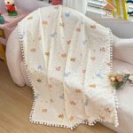Păturică copii din bumbac 100% și Minky 3D, 100 x 150 cm  – Ivoire , model cu Ursuleți și Elefănței Pastel - imagine 2