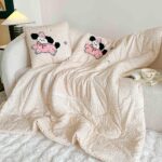 Pilotă pentru copii și bebeluși 2 în 1, 100% Bumbac, Transformabilă în Pernă – 100 x 145 cm,  model Cățeluș, Roz Pudrat-Crem - imagine 3