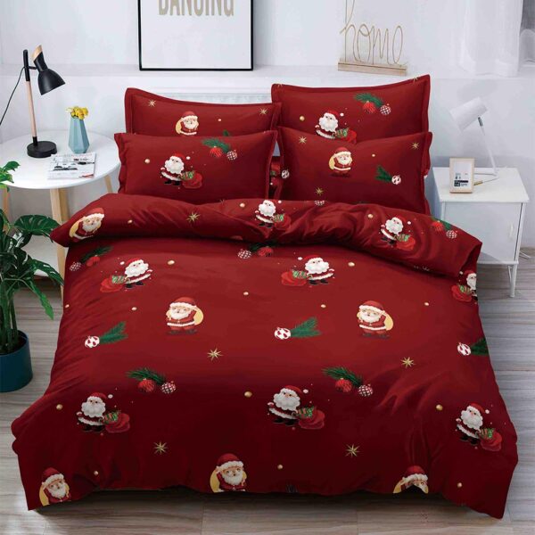 Set Lenjerie Pat 1 Persoana  din Bumbac Finet   imprimeu  Mos Craciun, 4 Piese JOLSIXMAS11