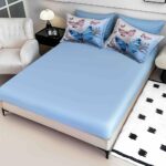 Lenjerie de Pat 1 Persoană- pat 140*200 cm, Cearceaf cu elastic, Imprimeu 5D,  Bleu cu Fluturi - imagine 2