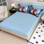 Lenjerie de pat dublu , Tesatura tip Finet,  6 piese , Imprimeu 5D Bufnite - imagine 2