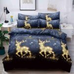 Set Lenjerie Pat Dublu , Cearceaf cu Elastic, 6 Piese din Bumbac Finet , Mos Craciun JOLFEXMAS13