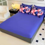 Lenjerie de pat dublu , Tesatura tip Finet,  6 piese , Imprimeu 5D Roz Coral și Albastru Regal cu Inimi Decorative - imagine 2