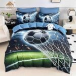 Lenjerie de Pat 1 Persoană- pat 140*200 cm, Cearceaf cu elastic, Imprimeu 5D Minge Fotbal
