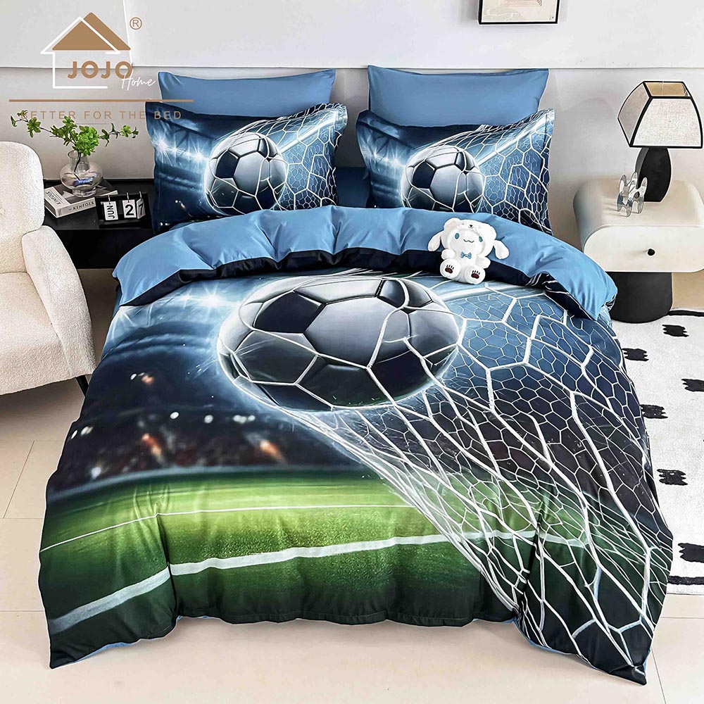 18.1.jpg Lenjerie de Pat 1 Persoană- pat 140*200 cm, Cearceaf cu elastic, Imprimeu 5D Minge Fotbal - imagine 1