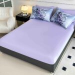 Lenjerie de pat dublu , Tesatura tip Finet,  6 piese , Imprimeu 5D Bleu-Lila cu Imprimeu Floral - imagine 2