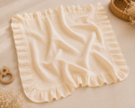 Păturică Crem Premium din Muselină 4 Straturi cu Volănaș – 100×100 cm - imagine 2