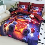 Lenjerie de Pat Dublu Crăciun 5D cu Ursuleț Polar și Inimă Luminoasă - imagine 2