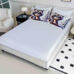 Lenjerie de Pat 1 Persoană- pat 140*200 cm, Cearceaf cu elastic, Imprimeu 5D,  Alb cu Gri, Raton - imagine 2