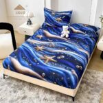 Husă Pat Dublu cu elastic cu 2 fețe de pernă, Țesătură Tip Finet , Imprimeu 5D  Stelute de Mare