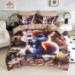 Lenjerie de Pat 1 Persoană- pat 140*200 cm, Cearceaf cu elastic, Imprimeu 5D Vulpita