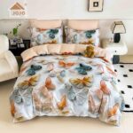 Lenjerie de Pat 1 Persoană- pat 140*200 cm, Cearceaf cu elastic, Imprimeu 5D Fluturi Colorati