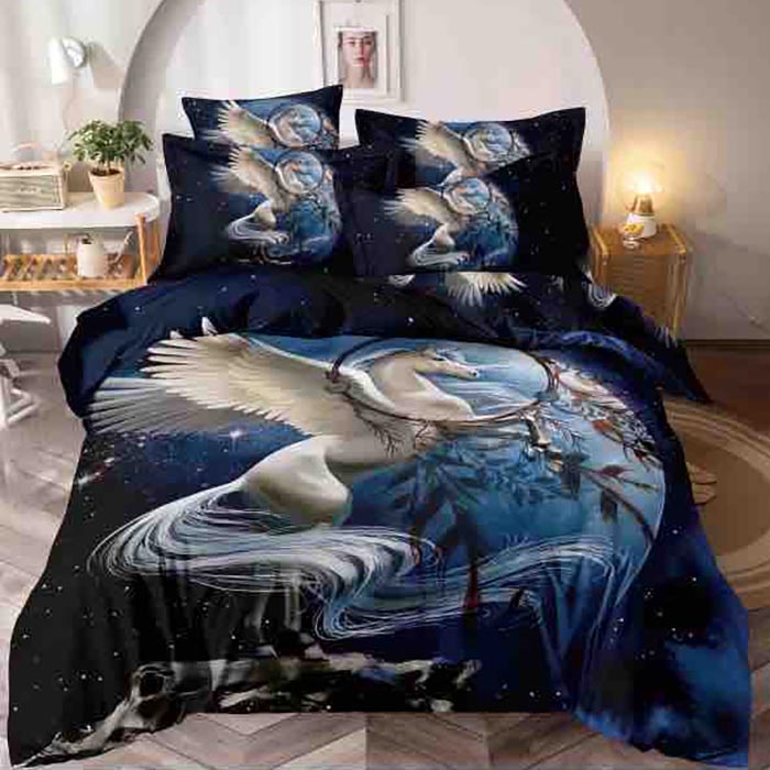 28.jpg Lenjerie de Pat 1 Persoană- pat 140*200 cm, Cearceaf cu elastic, Imprimeu Unicorn - imagine 1