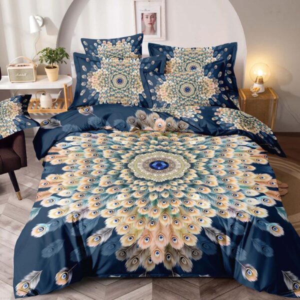 Lenjerie de Pat 1 Persoană- pat 140*200 cm, Cearceaf cu elastic, Pene de Paun