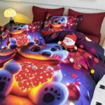 Lenjerie de Pat Dublu Crăciun 5D cu Ursuleț Polar și Inimă Luminoasă - imagine 3