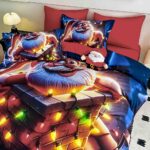 Lenjerie de Pat Dublu Crăciun 5D cu Moș Crăciun pe Horn și Luminițe Colorate - imagine 3