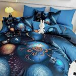 Lenjerie de Pat Dublu Crăciun 5D cu Globuri Albastre și Aurii - imagine 3