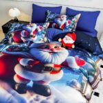 Lenjerie de Pat Dublu Crăciun 5D cu Moș Crăciun și Sacul cu Cadouri - imagine 3