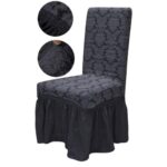 Set 6 huse elastice pentru scaune, cu volanas, model Jacquard Gri Inchis