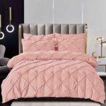 Lenjerie de pat cu pliuri  pentru pat dublu  - finet , 6 piese, Cearceaf cu elastic - Roz Pastel
