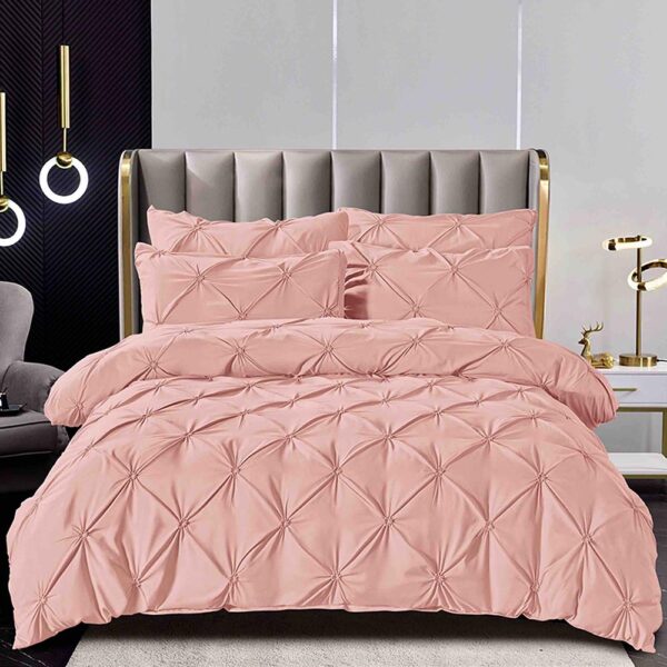 Lenjerie de pat cu pliuri  pentru pat dublu  - finet , 6 piese, Cearceaf cu elastic - Roz Pastel