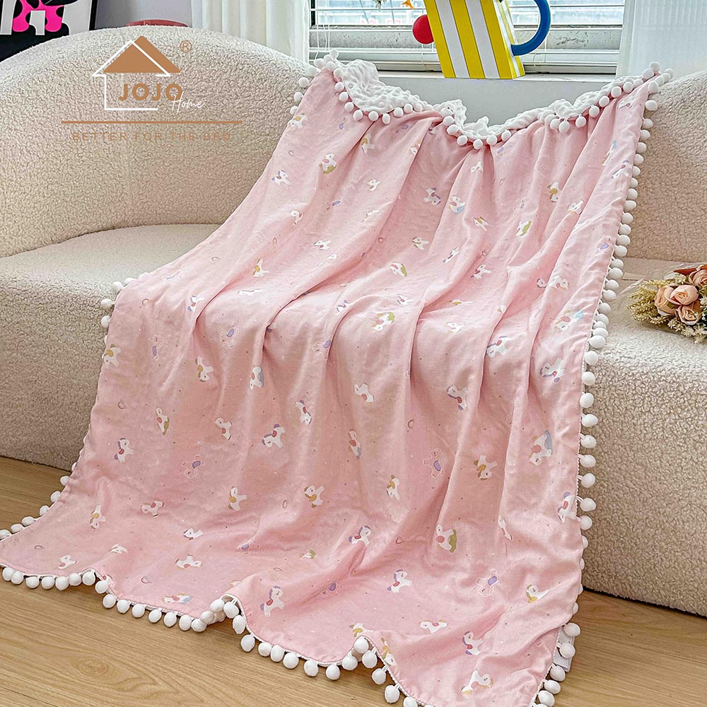 3.1-5.jpg Păturică copii din bumbac 100% și Minky 3D, 100 x 150 cm – Roz Pudrat, model cu Ponei - imagine 1