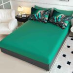 Lenjerie de pat dublu , Tesatura tip Finet,  6 piese , Imprimeu 5D Verde Smarald cu Fluture și Cristale - imagine 2