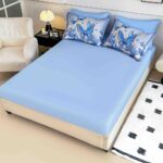 Lenjerie de pat dublu , Tesatura tip Finet,  6 piese , Imprimeu 5D Fluturi Bleu - imagine 2
