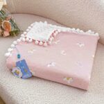 Păturică copii din bumbac 100% și Minky 3D, 100 x 150 cm  – Roz Pudrat, model cu Ponei - imagine 5
