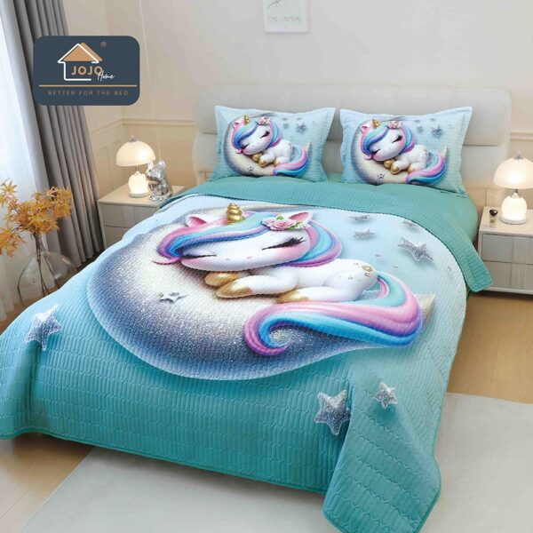 Set Cuvertura si 2 Fete de Perna, Imprimeu 5D Unicorn Somnoros