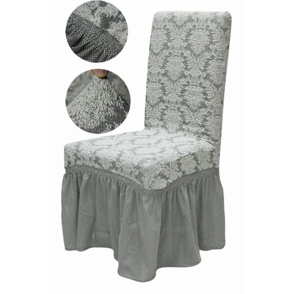 Set 6 huse elastice pentru scaune, cu volanas, model Jacquard Gri