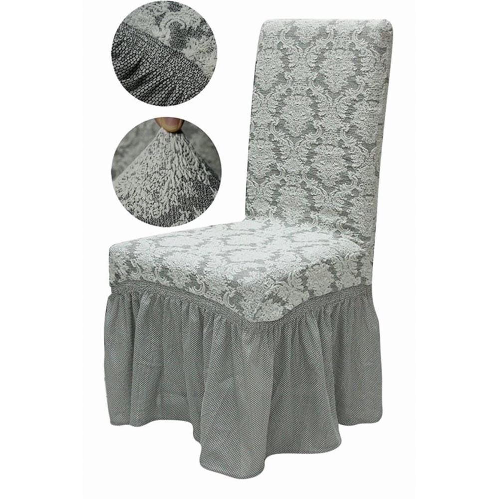 4-9.jpg Set 6 huse elastice pentru scaune, cu volanas, model Jacquard Gri - imagine 1