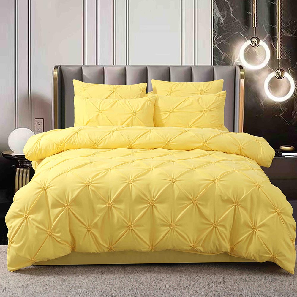 4.1-3.jpg Lenjerie de pat cu pliuri pentru pat dublu - finet , 6 piese, Cearceaf cu elastic - Galben - imagine 1