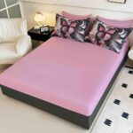 Lenjerie de pat dublu , Tesatura tip Finet,  6 piese , Imprimeu 5D Roz Pudră cu Fluture și Flori - imagine 2