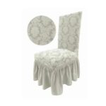 Set 6 huse elastice pentru scaune, cu volanas, model Jacquard Alb