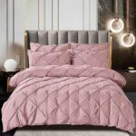 Lenjerie de pat cu pliuri  pentru pat dublu  - finet , 6 piese, Cearceaf cu elastic - Roz Pudra