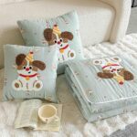 Pilotă pentru copii și bebeluși 2 în 1, 100% Bumbac, Transformabilă în Pernă – 100 x 145 cm,  model cu Cățeluș, Verde Mentă - imagine 4