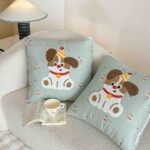 Pilotă pentru copii și bebeluși 2 în 1, 100% Bumbac, Transformabilă în Pernă – 100 x 145 cm,  model cu Cățeluș, Verde Mentă - imagine 5