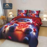 Cuvertură Crăciun 5D, 220x240 cm, Set 3 Piese -Ursuleț Polar și Inimă Luminoasă